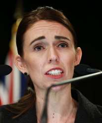 WELLINGTON, NEW ZEALAND - MARCH 21: Prime Minister Jacinda Ardern speaks to medi...