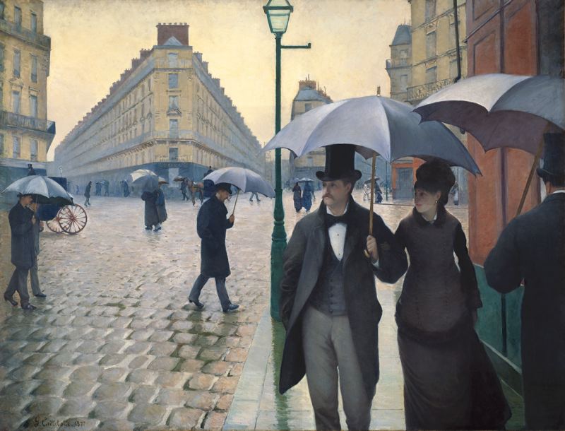 Gustave Caillebotte. Paris Street, Rainy Day (La Place de l'Europe, temps de pluie). 1877. Oil on canvas. Art Institute of Chicago. [Source: Art Institute of Chicago]