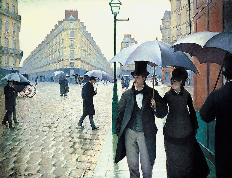 Gustave Caillebotte. Paris Street, Rainy Day (La Place de l'Europe, temps de pluie). 1877. Oil on canvas. Art Institute of Chicago. [Source: Wikimedia Commons]