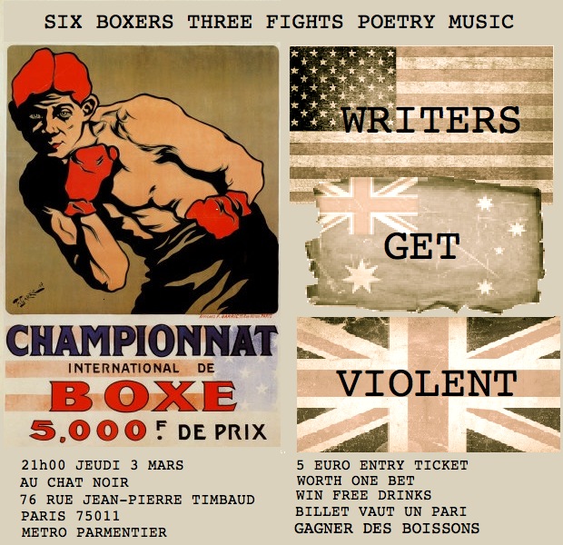 Promotional poster for “Writers Get Violent - Le Match de Boxe” in Paris, 3 March 2011.